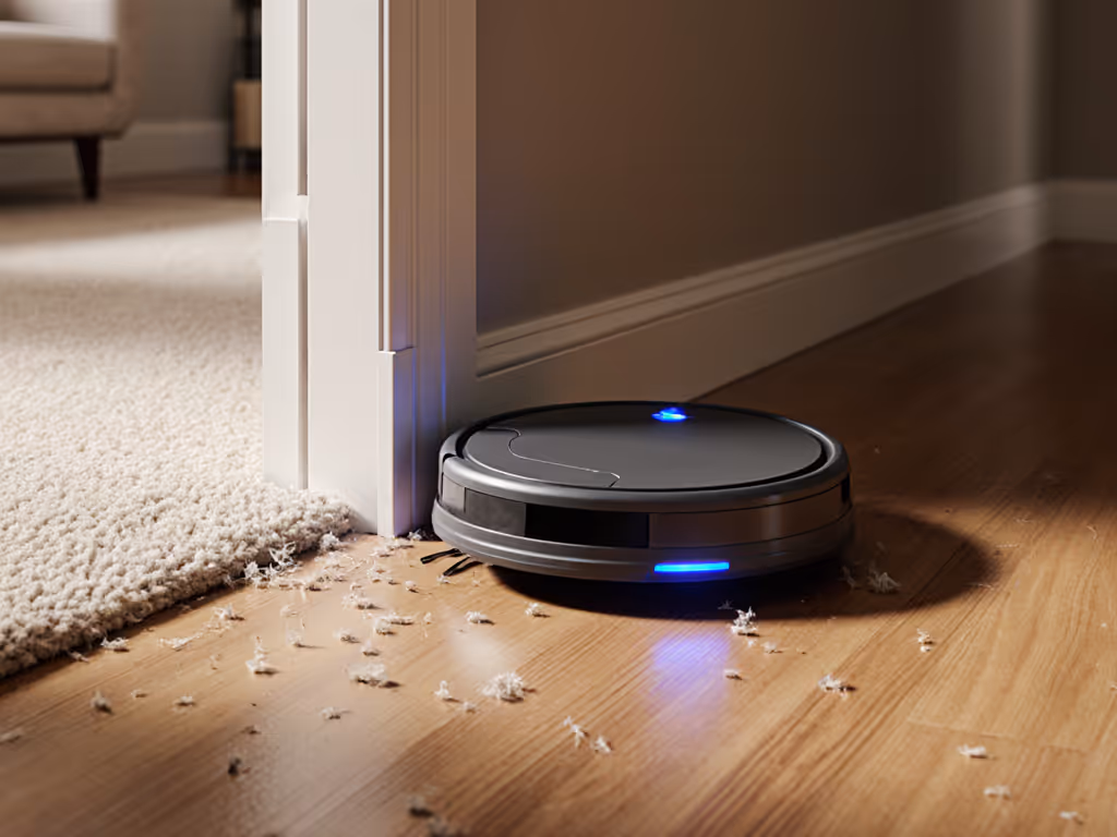 door_threshold_with_robot_vacuum_attempting_climb